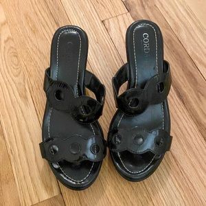 Black wedge heel sandals